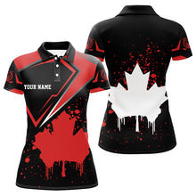 Load image into Gallery viewer, Black Womens golf polo shirt Canada flag maple leaf custom team golf shirt, Canadian patriot golf tops NQS7233