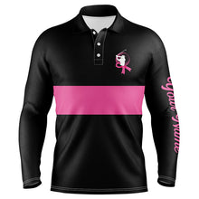 Load image into Gallery viewer, Black and pink Breast Cancer Awareness custom Mens golf polo shirts, pink ribbon golf shirts NQS6293