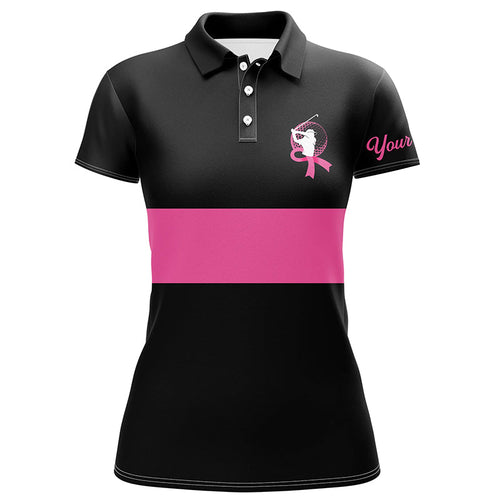 Black and pink Breast Cancer Awareness custom Women golf polo shirt, pink ribbon golf shirts NQS6293