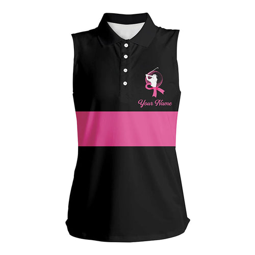 Black and pink Breast Cancer Awareness custom Women sleeveless polo shirt, pink ribbon golf shirts NQS6293