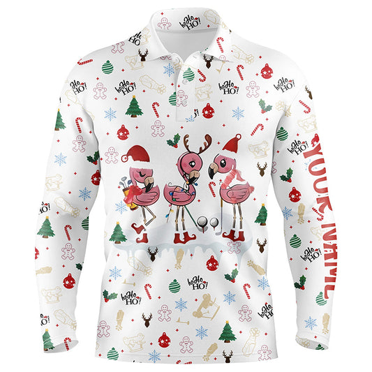 Funny Christmas golf shirts custom white Mens golf polo shirts Flamingo golf friend Christmas gifts NQS6511