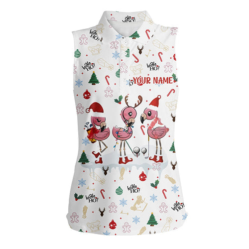 Funny Christmas golf shirts custom white Womens sleeveless polos Flamingo golf friend Christmas gifts NQS6511