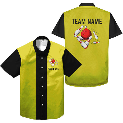 Personalized Yellow Black Retro Bowling hawaiian shirts Custom vintage Team button up shirts NQS6981