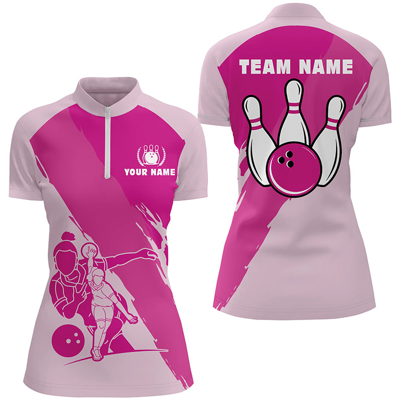 Custom bowling shirt for women – personalized team jersey front view