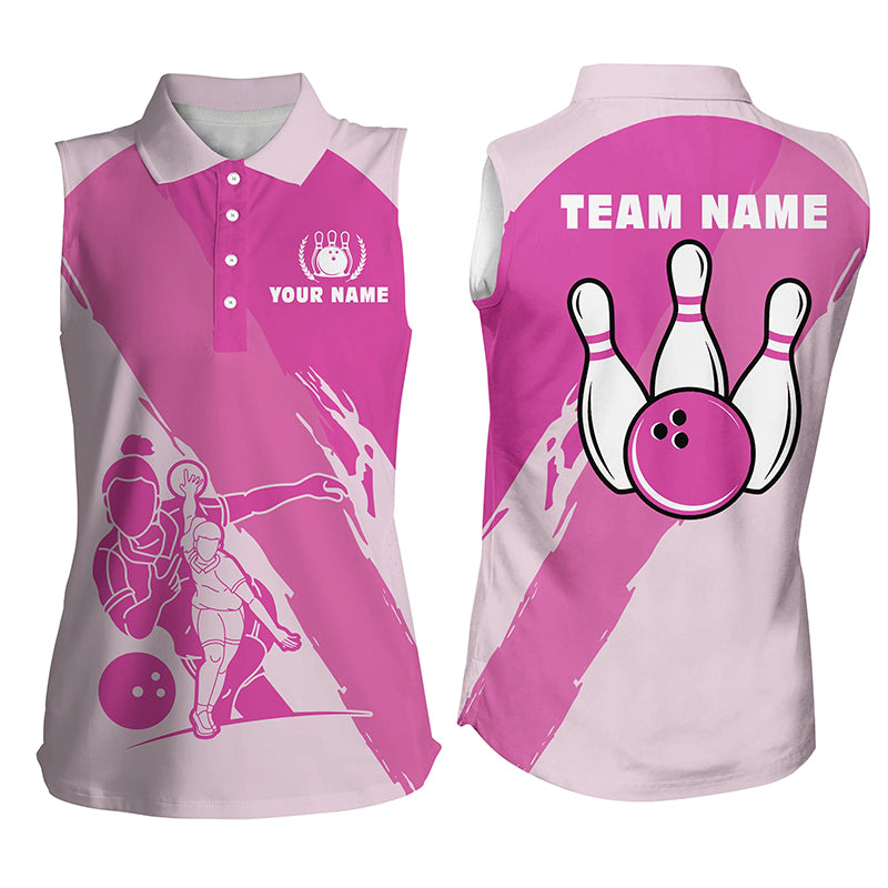 Custom sleeveless bowling shirt for women – personalized team jersey front view