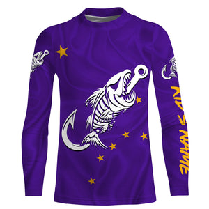 AK purple Fishing Custom Alaska Flag Fish hook skull sun protection fishing shirts for men, women NQS3388