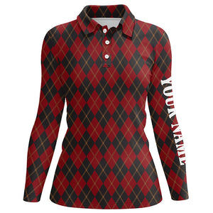 Black and red flat argyle pattern Womens golf polo shirts custom best ladies golf wear, golfing gifts NQS6526