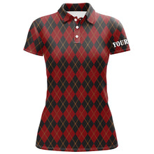 Load image into Gallery viewer, Black and red flat argyle pattern Womens golf polo shirts custom best ladies golf wear, golfing gifts NQS6526