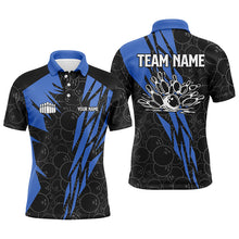 Load image into Gallery viewer, Black bowling camo Mens polo bowling shirt Custom bowling strike team league jerseys | Blue NQS6771