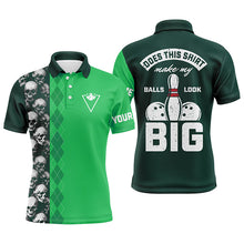 Load image into Gallery viewer, Funny green skull Bowling polo shirt for men Custom name Does this shirt make my balls look big NQS6983