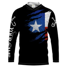 Load image into Gallery viewer, TX fishing fish on black Texas flag Customize name long sleeves fishing shirts NQS1582