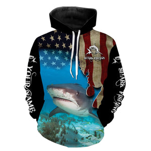 Shark Fishing 3D American Flag Patriotic Customize name All over print shirts NQS542