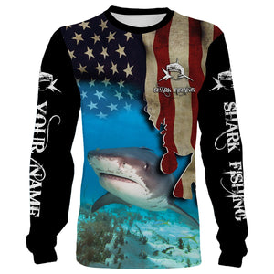 Shark Fishing 3D American Flag Patriotic Customize name All over print shirts NQS542