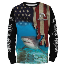 Load image into Gallery viewer, Shark Fishing 3D American Flag Patriotic Customize name All over print shirts NQS542