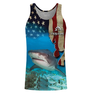 Shark Fishing 3D American Flag Patriotic Customize name All over print shirts NQS542