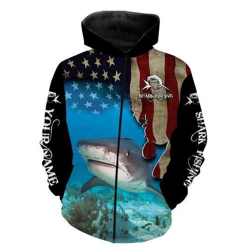 Shark Fishing 3D American Flag Patriotic Customize name All over print shirts NQS542