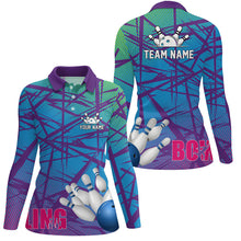 Load image into Gallery viewer, Womens bowling polo shirt blue purple camo Bowling Jerseys, Personalized Bowling Team Shirts NQS6996