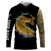 Load image into Gallery viewer, Walleye fishing yellow scales Customize name long sleeves performance fishing shirt for men, women, Kid NQS950