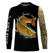 Load image into Gallery viewer, Walleye fishing yellow scales Customize name long sleeves performance fishing shirt for men, women, Kid NQS950