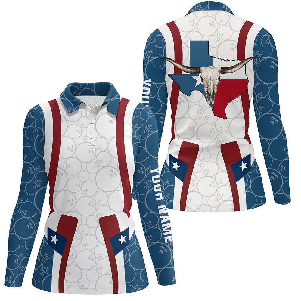 Texas Flag Longhorn Bowling Shirts For Women Bowling Team League Jersey Custom Bowling Polo Shirts NQS6537