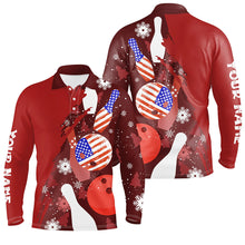 Load image into Gallery viewer, Personalized Christmas American flag Bowling Polo Shirts For Men custom red bowling team jerseys NQS6805