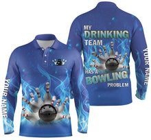 Load image into Gallery viewer, blue personalized bowling shirt for men – custom name design side view