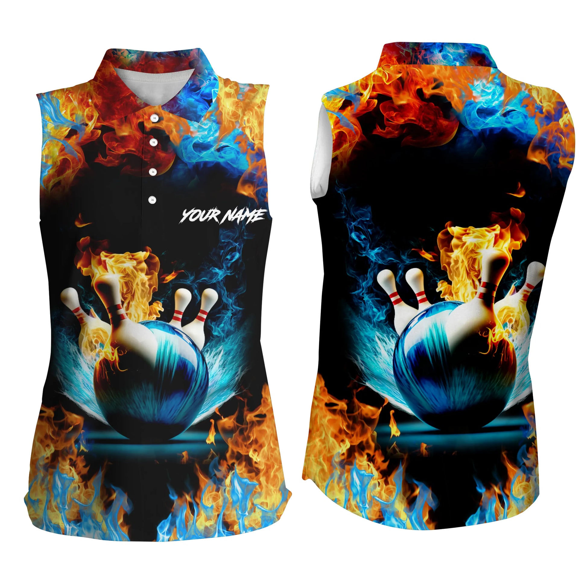 Custom sleeveless bowling shirt for women – personalized team jersey front view