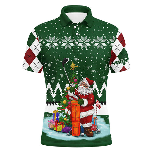 Ugly Christmas green argyle pattern golf shirt custom Mens golf polo shirt Santa Golfer Christmas gift NQS6542