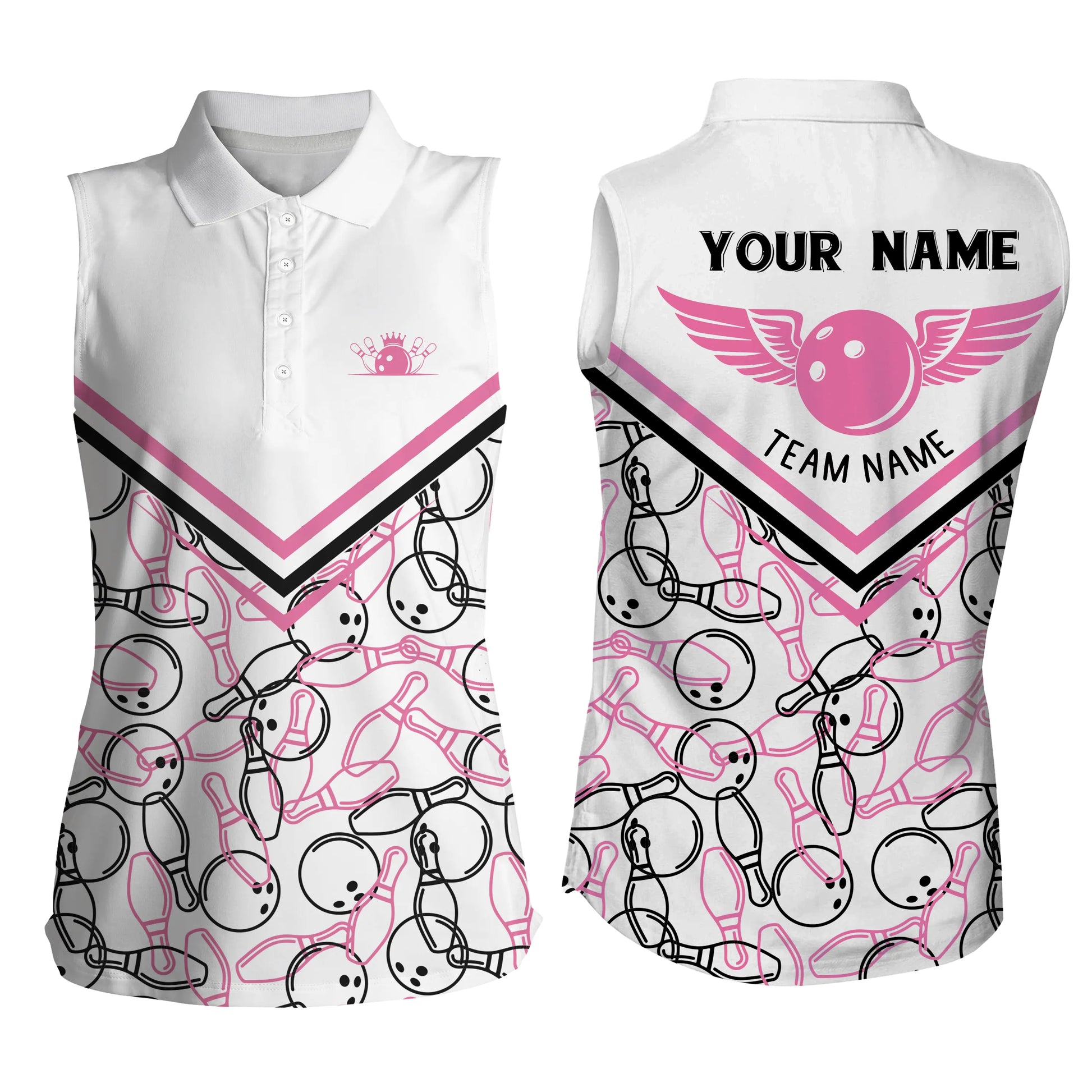 Custom sleeveless bowling shirt for women – personalized team jersey front view