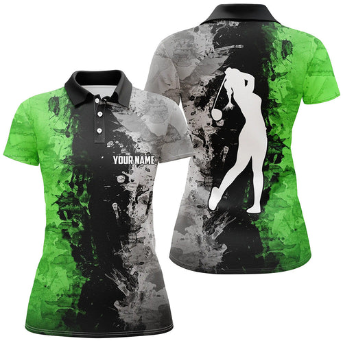 Women golf polo shirts custom green camo golf tops for ladies, lady golf clothes NQS7011