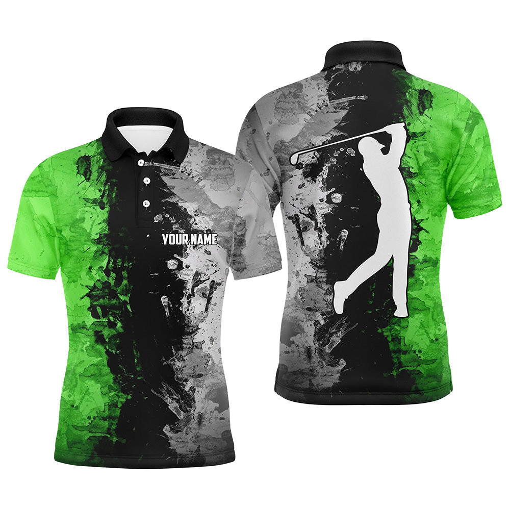 Mens golf polo shirts custom green camo golf tops for mens, golf clothes for mens NQS7011