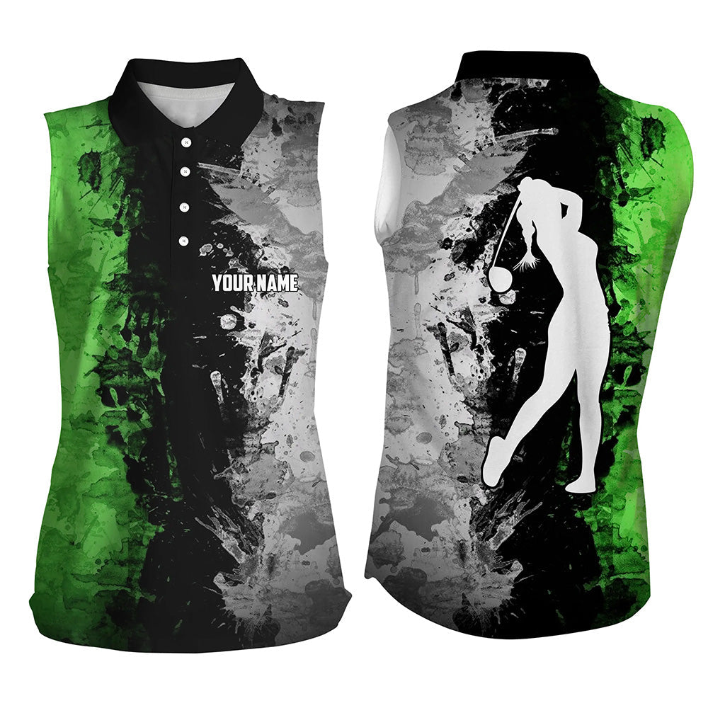 Women sleeveless polo shirts custom green camo golf tops for ladies, lady golf clothes NQS7011