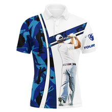 Load image into Gallery viewer, Personalized blue camo mens golf polo shirts custom name golf outfit men, golf gift ideas for him NQS3573