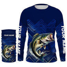 Load image into Gallery viewer, Largemouth Bass fishing blue camo Custom UV protection performance long sleeve fishing shirt NQS7159