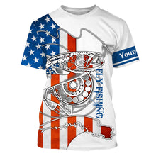 Load image into Gallery viewer, Trouts fly fishing American flag Custom Name UV sun protection UPF 30+ performance fly fishing shirts NQS3581