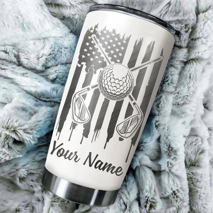 1PC Golf ball clubs American flag patriot custom name Stainless Steel Tumbler Cup - Golfing gifts NQS4115