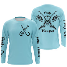 Load image into Gallery viewer, Fish Reaper Fish on Custom Name 3D All over printed Fishing Shirts light blue fishing shirts, fishing jerseys NQS2812