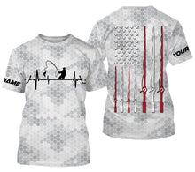 Load image into Gallery viewer, Fishing Heartbeat American flag fishing rod custom name Long Sleeve performance Fishing Shirts jerseys NQS4533