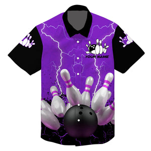 Purple lightning hawaiian bowling shirts, Personalized men's bowling team button up bowling shirts NQS7279