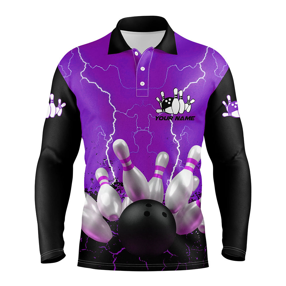 Purple lightning Mens polo bowling shirts, Personalized men's bowling jerseys, bowling team jerseys NQS7279