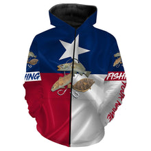 Load image into Gallery viewer, Redfish, Speckled Trout, Flounder Texas Slam fishing Texas Flag custom name 3D All Over print shirts NQS446