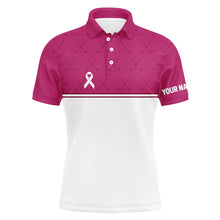Load image into Gallery viewer, Pink white Breast Cancer Awareness golf shirts custom Mens golf polo  pink ribbon golf shirts NQS6372