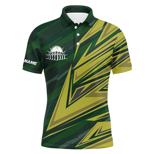Mens polo bowling shirts Custom green yellow camo Bowling Team Jersey, gift for team Bowlers NQS6380