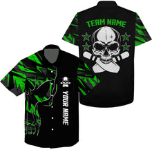 Load image into Gallery viewer, Bowling Hawaiian Shirt custom name and team name Skull Bowling, team bowling shirts | Green NQS4553