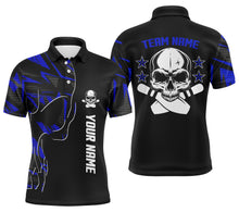 Load image into Gallery viewer, Bowling polo shirts for men custom name and team name Skull Bowling, team bowling shirts | Blue NQS4553