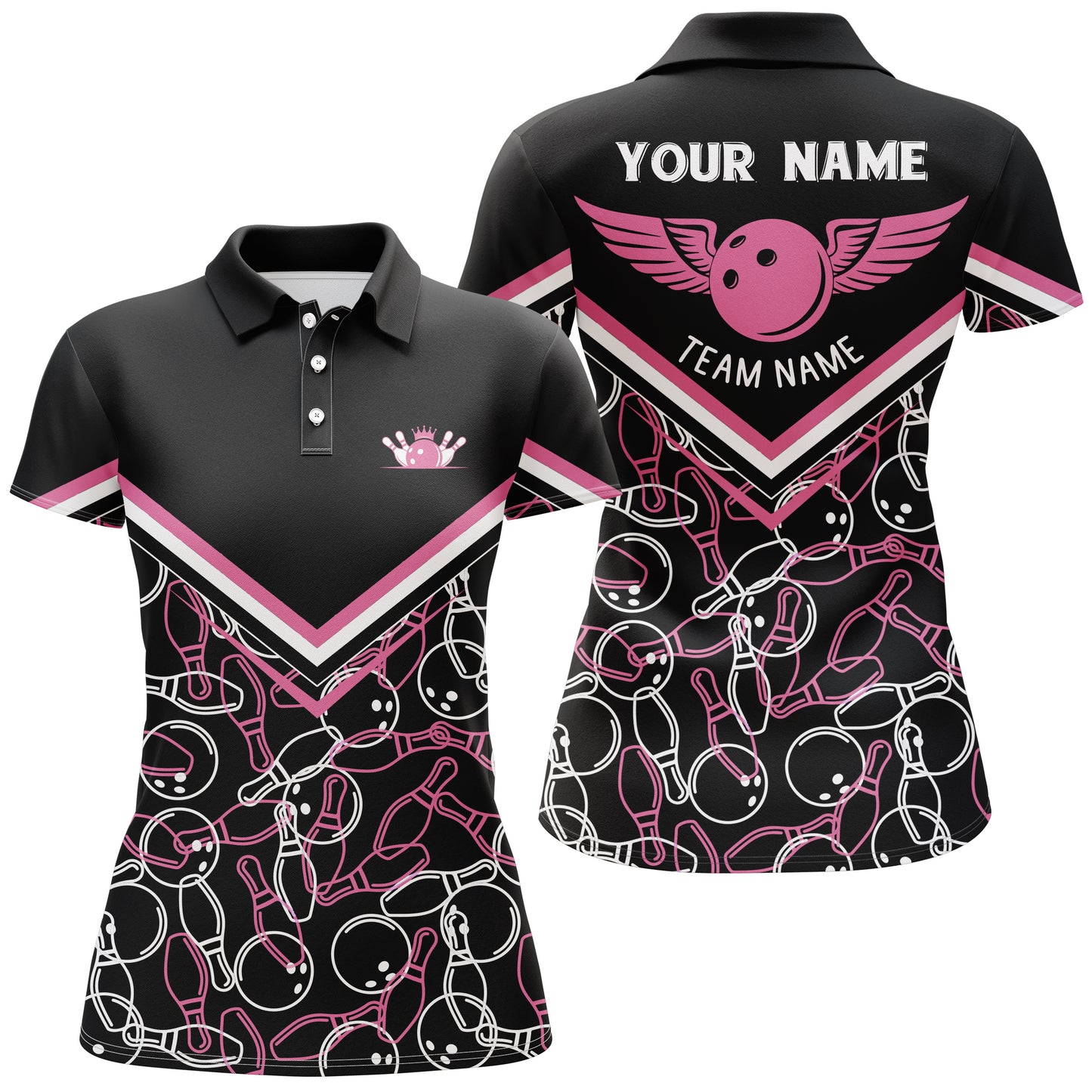 Custom bowling shirt for women – personalized team jersey front view