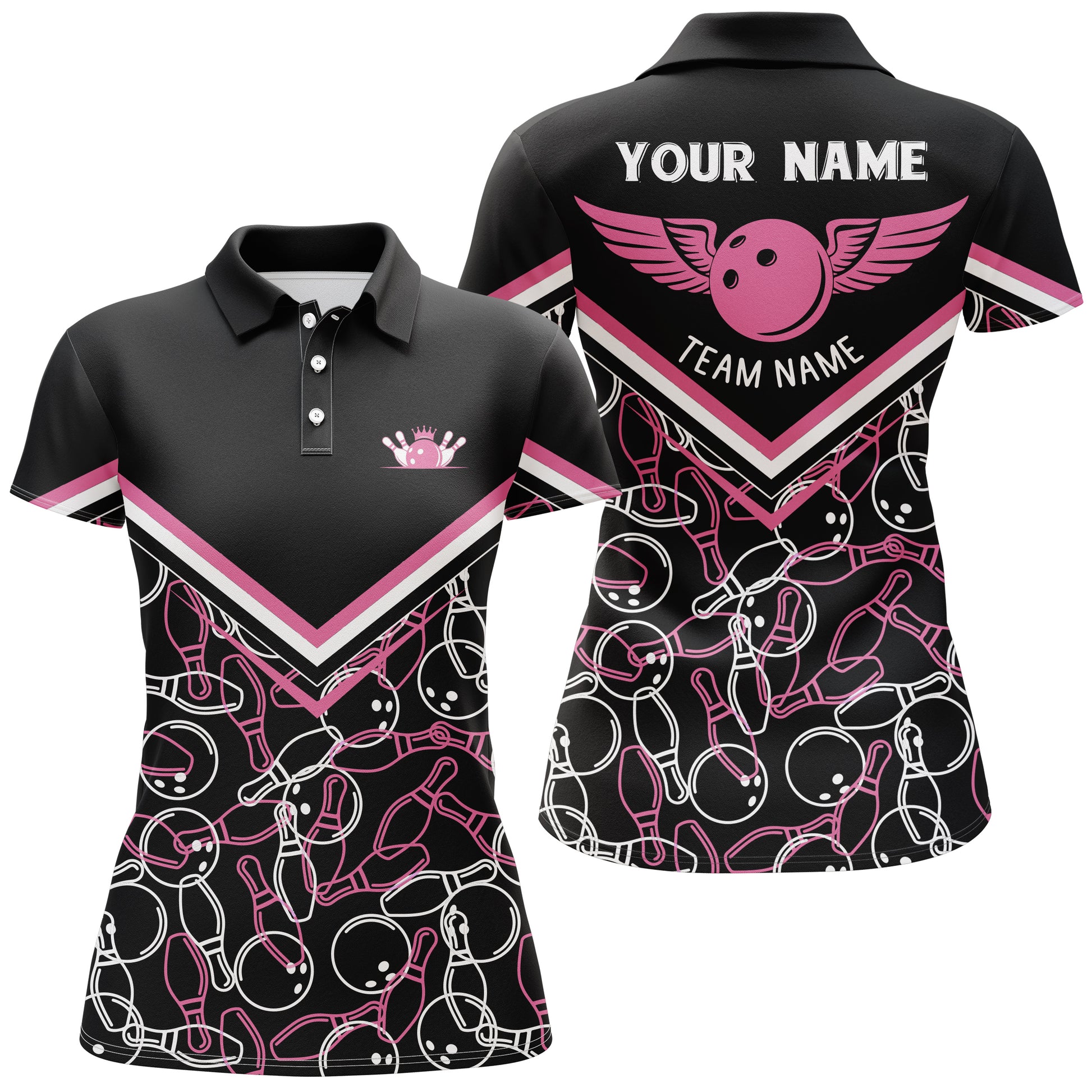 Custom bowling shirt for women – personalized team jersey front view