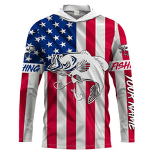 Load image into Gallery viewer, Largemouth Bass fishing American flag patriotic 4th July Customize long sleeves fishing shirt NQS1957