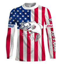 Load image into Gallery viewer, Largemouth Bass fishing American flag patriotic 4th July Customize long sleeves fishing shirt NQS1957