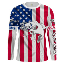 Load image into Gallery viewer, Largemouth Bass fishing American flag patriotic 4th July Customize long sleeves fishing shirt NQS1957